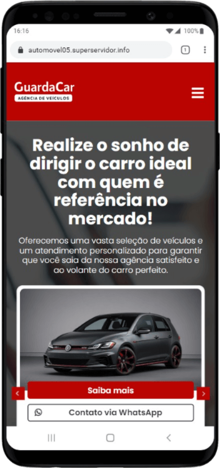 Versão mobile do site Automovel 05 exibida em um smartphone, destacando a responsividade.