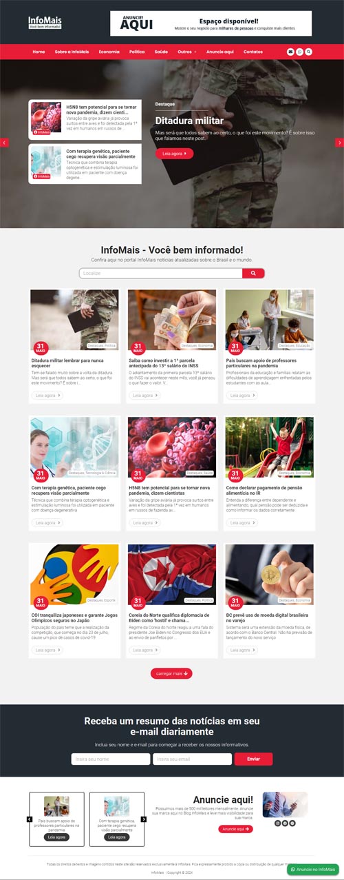 Visualização completa da página inicial do portal de notícias Blog 07, do topo ao rodapé.