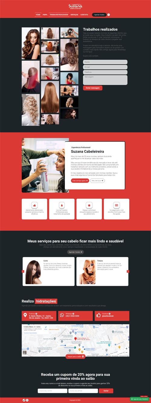 Visualização completa da landing page Cabeleireiro 01 para salões de beleza.
