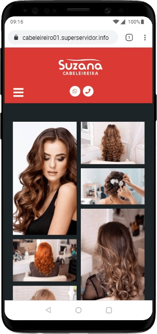 Versão mobile do site Cabeleireiro 01 em um smartphone.