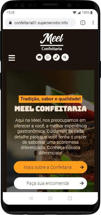Versão mobile do site Confeitaria 01 exibida em um smartphone.