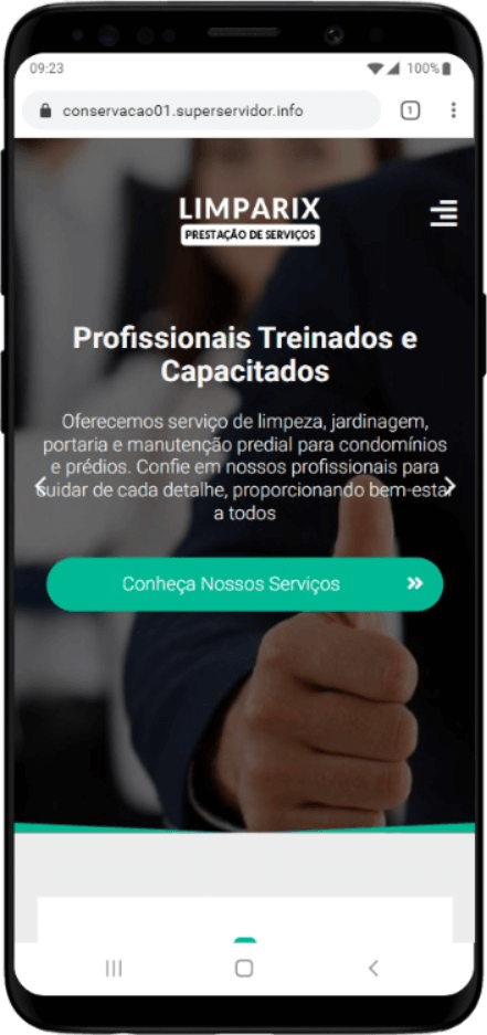 Site Conservação 01 visualizado em um smartphone com design responsivo.