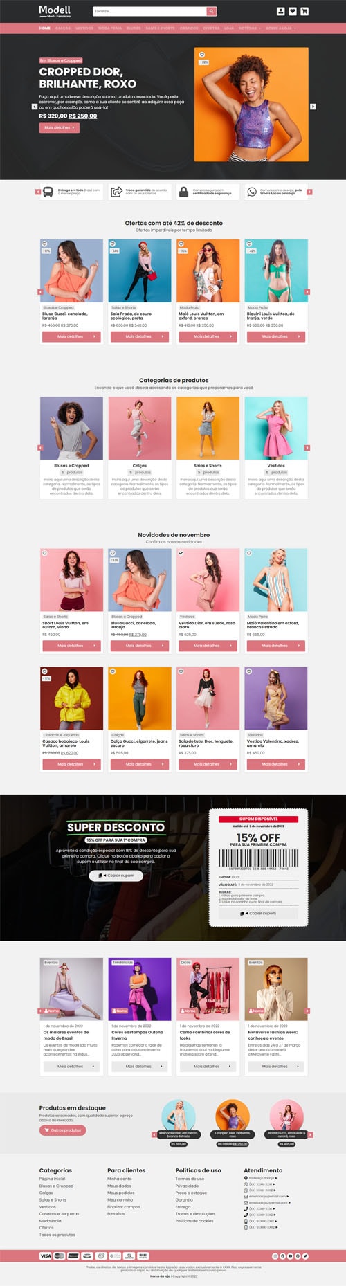 Visualização completa da página inicial da Loja 01, do topo ao rodapé.