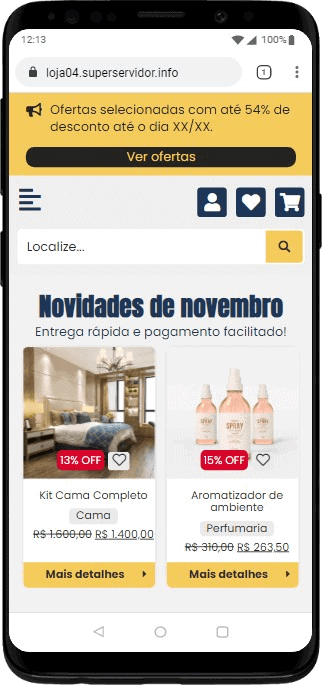 Interface mobile responsiva da Loja 04 em um smartphone.