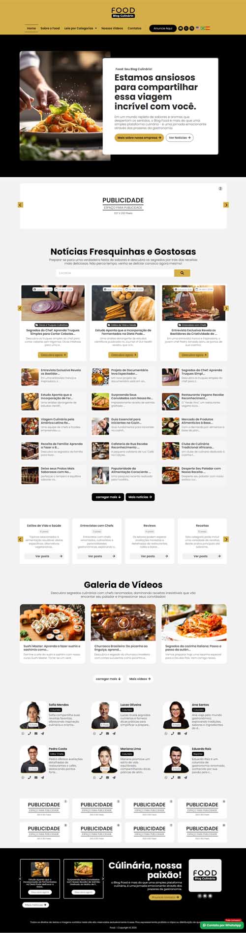 Visualização completa da página inicial do portal Noticias 04, mostrando notícias, colunistas e galeria de vídeos.