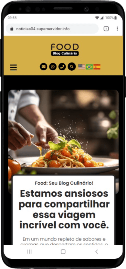 Versão mobile do portal Noticias 04 em um smartphone, demonstrando design responsivo.