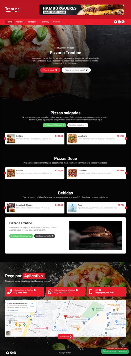 Visualização completa da página inicial do projeto Pizzaria 01.