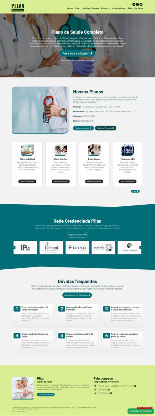 Captura de tela completa da landing page de planos de saúde.